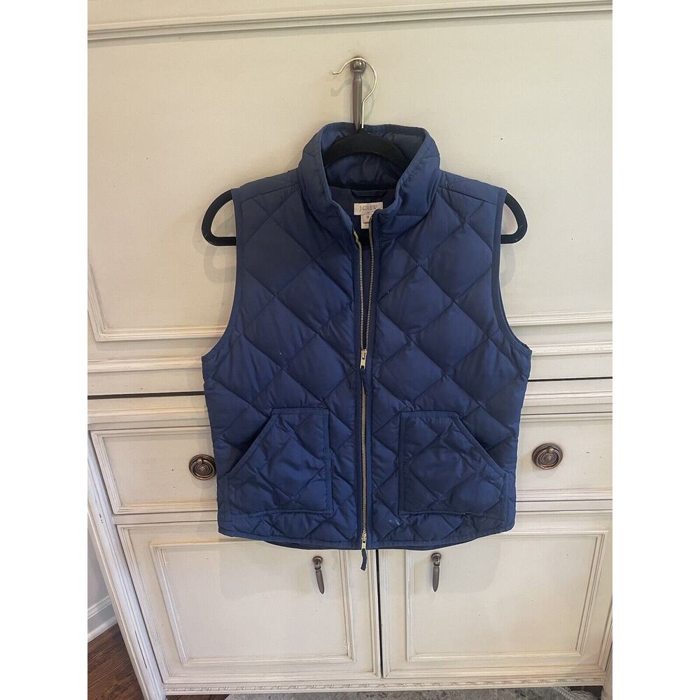 J. Crew Womens Full Zip Quilted Down Puffer Vest Size‎ Medium Navy Blue